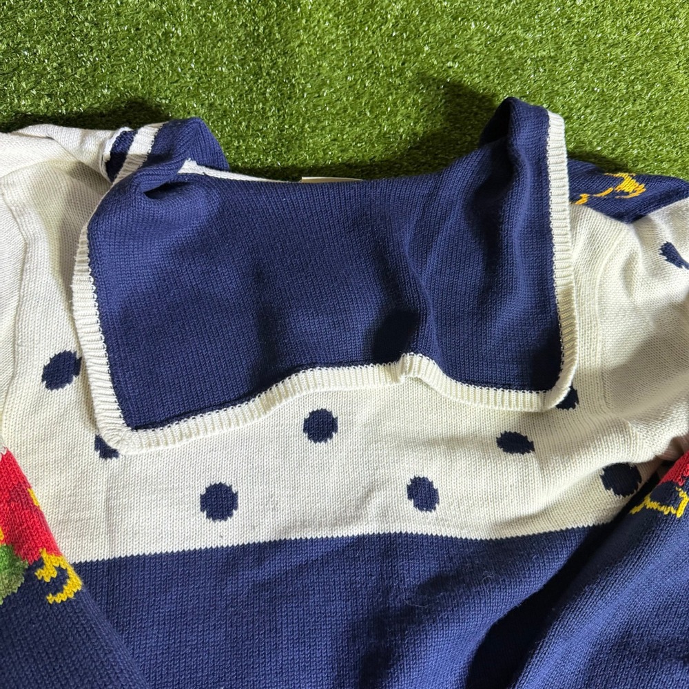 Vintage 1992 Susan Bristol Petites Floral Polka Dot Sailor Collar Cardigan L - Picture 7 of 7